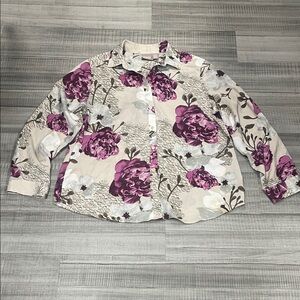 Chico's Purple and Cream Floral Button Down Shirt